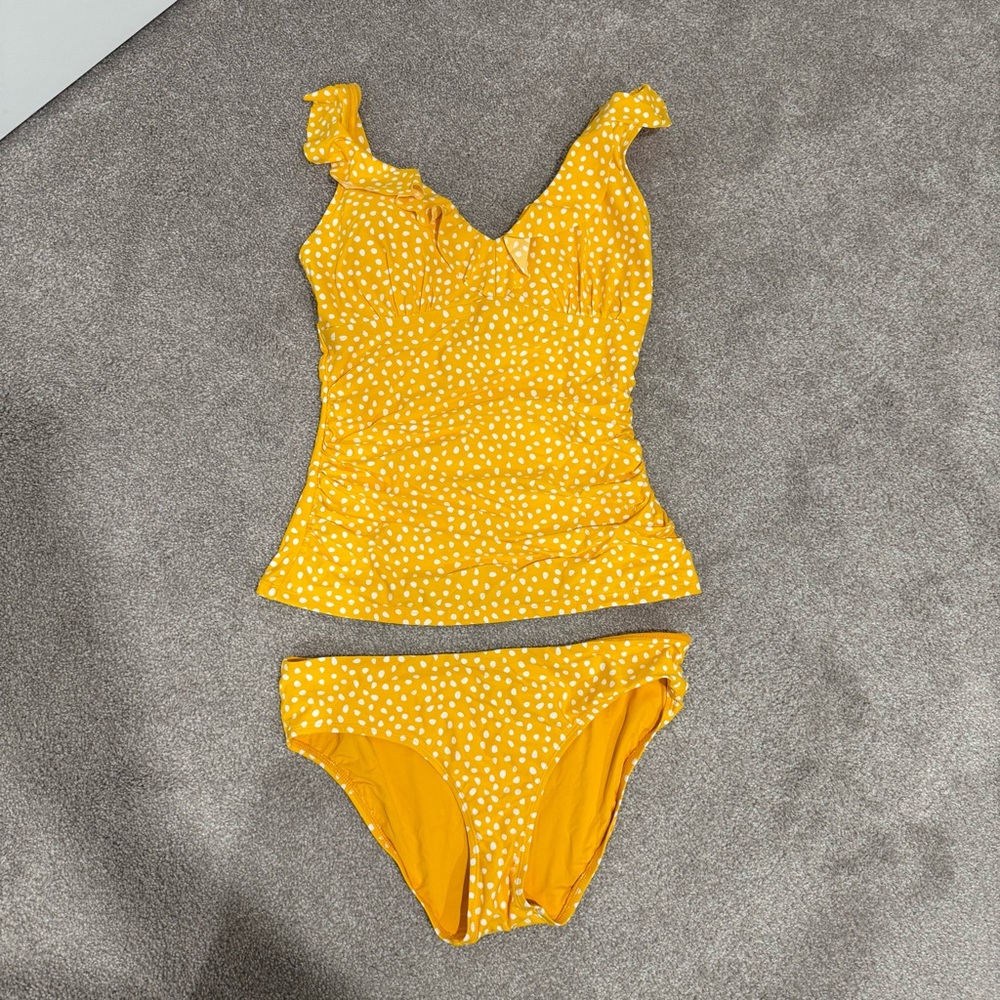 Nip Tuck Swim Yellow Polka Dot Tankini NWOT
